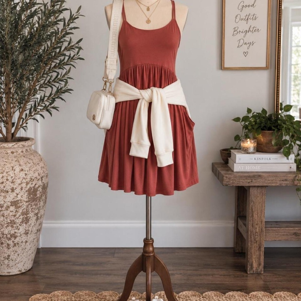 Old Navy Rust Red Strappy Swing Dress – Size Large